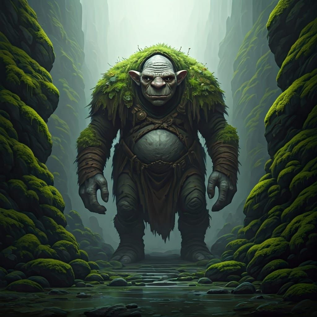 Moss Troll in Mystical Landscape, Carne Griffiths Style