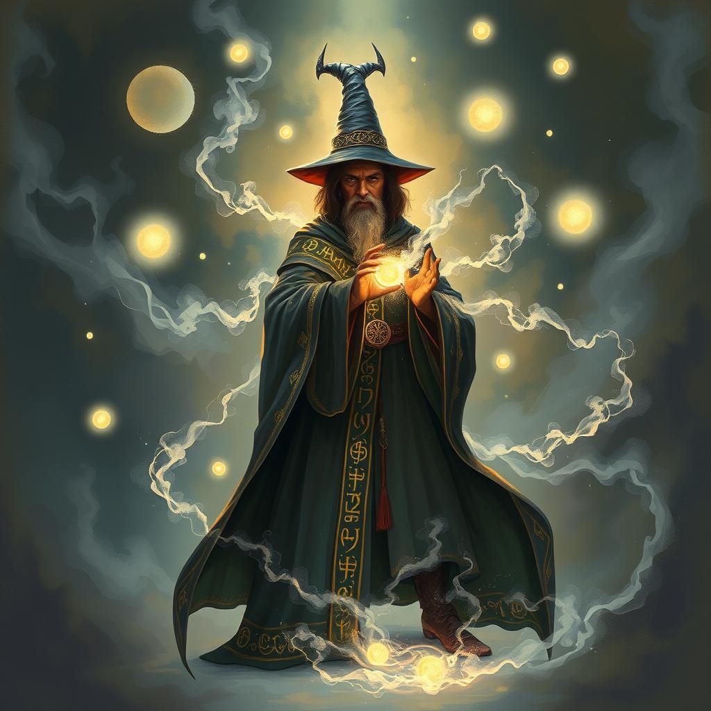 Mystical Mage Casting Spell in Dreamlike Style