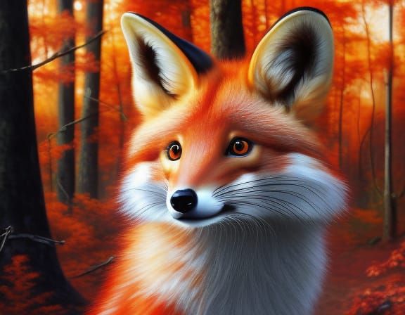 Hyperdetailed Fox Portrait in Autumnal Forest