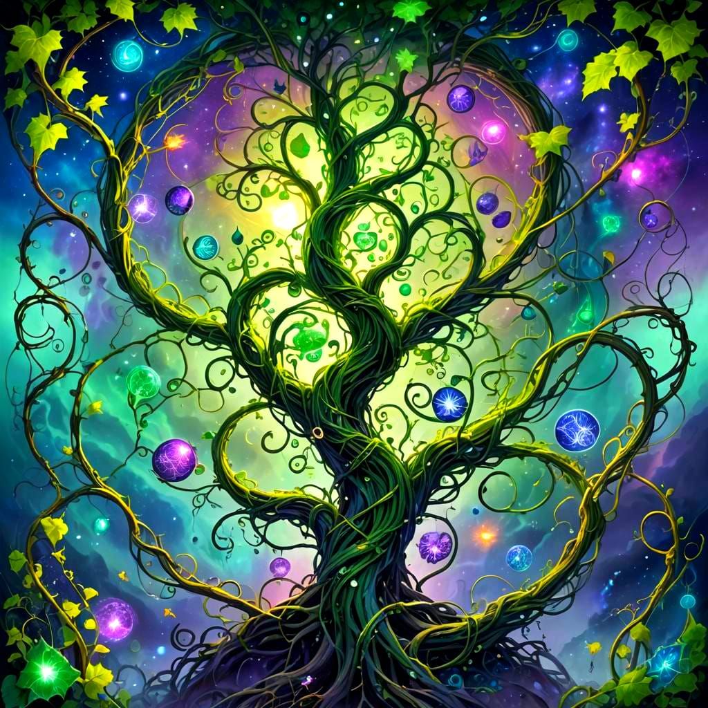 Green Vines Connecting Realms: Fantasy Concept Art