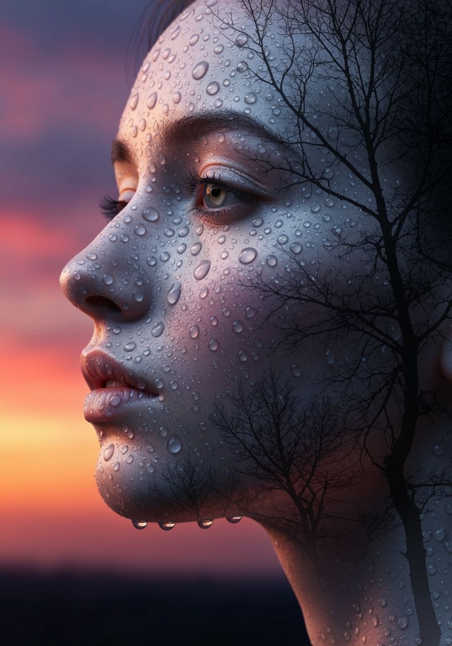 Surreal Woman's Face with Tree Branches, Digital Art