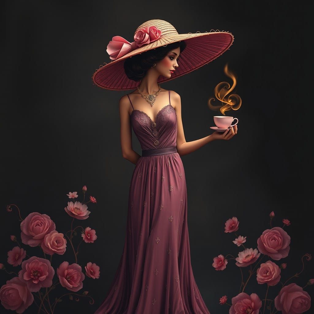 Elegant Female Silhouette in Art Nouveau Style