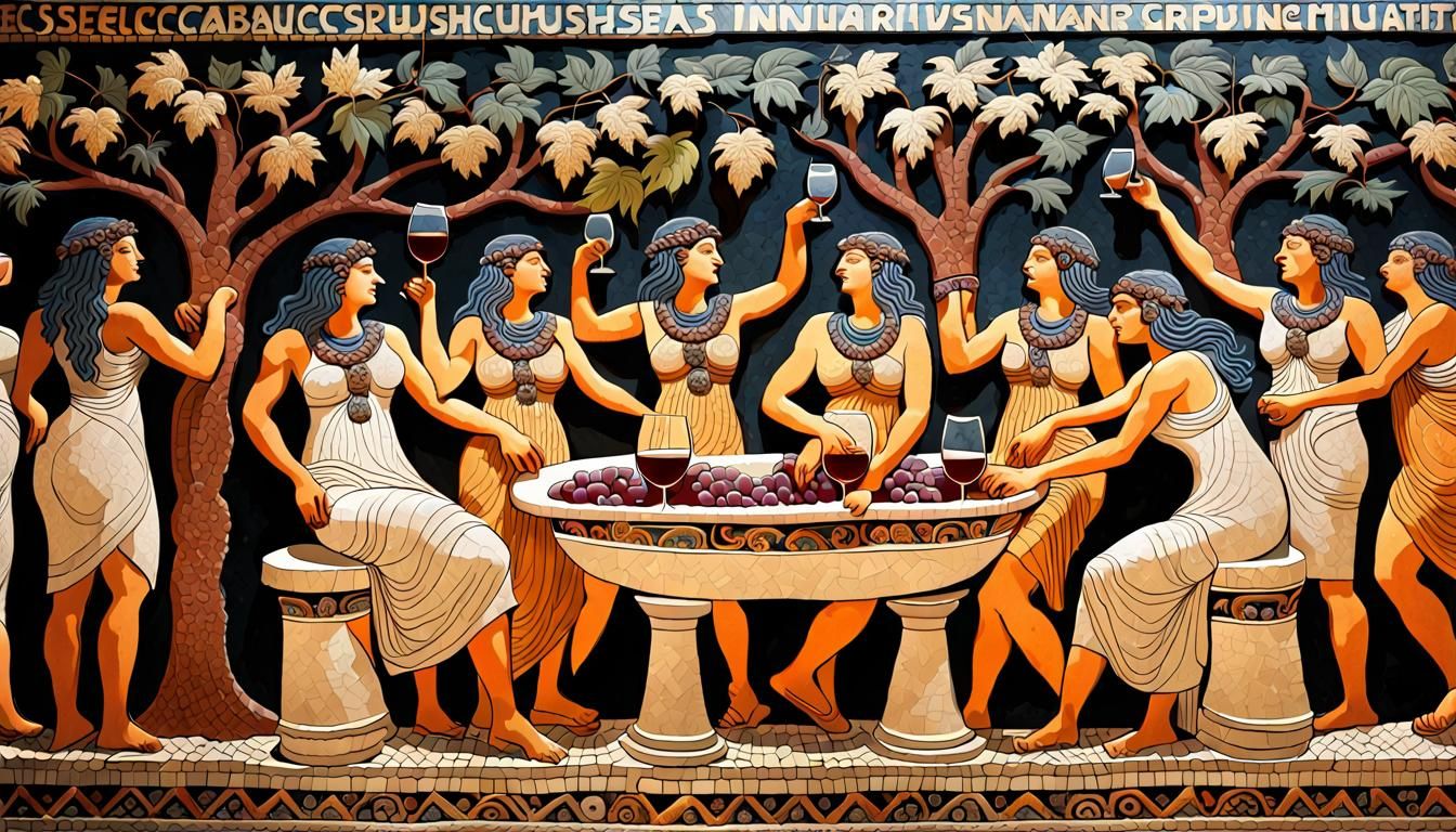 Bacchus Pouring Wine: Ancient Mosaic Bas-Relief