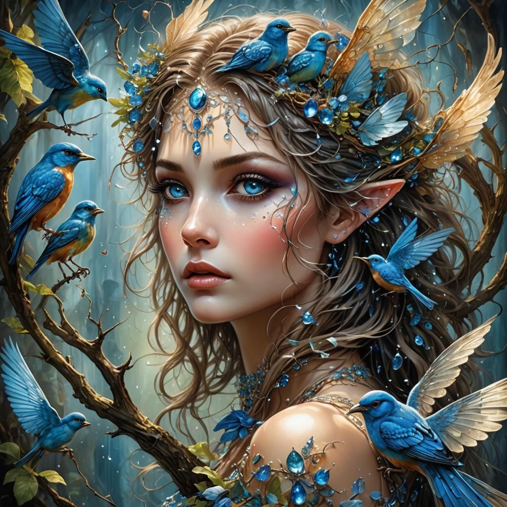 Enchanting Fairy-Tale Creature with Bird Perception