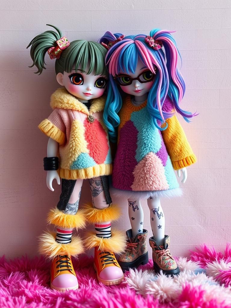Cutepunk Action Figure with Rainbow Faux Fur Rug