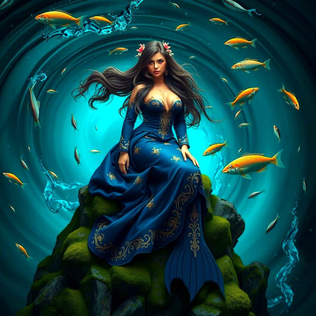 Regal Mermaid in Baroque-Inspired Gown