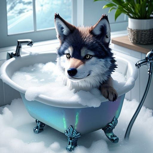 Wolf Pup in Shimmering Bath