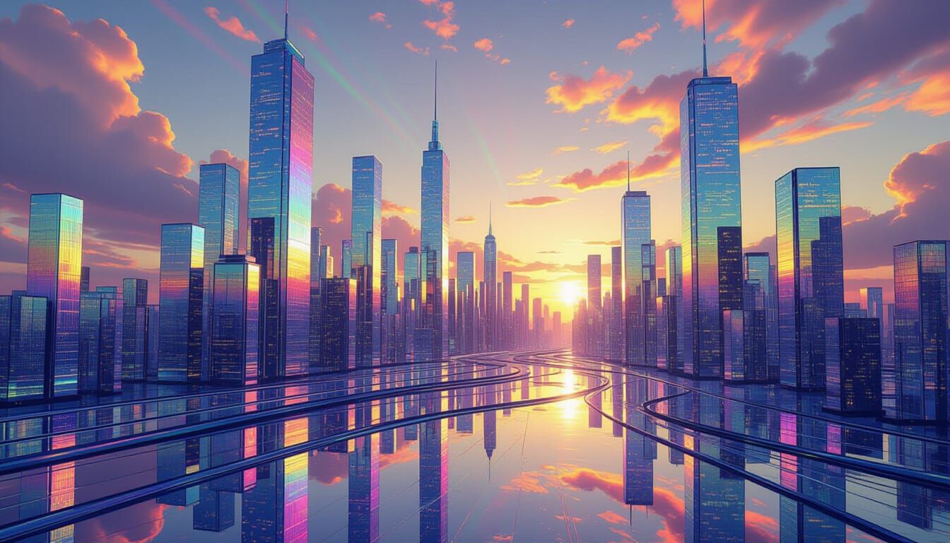 Surreal Liquid Cityscape with Molten Glass Architecture