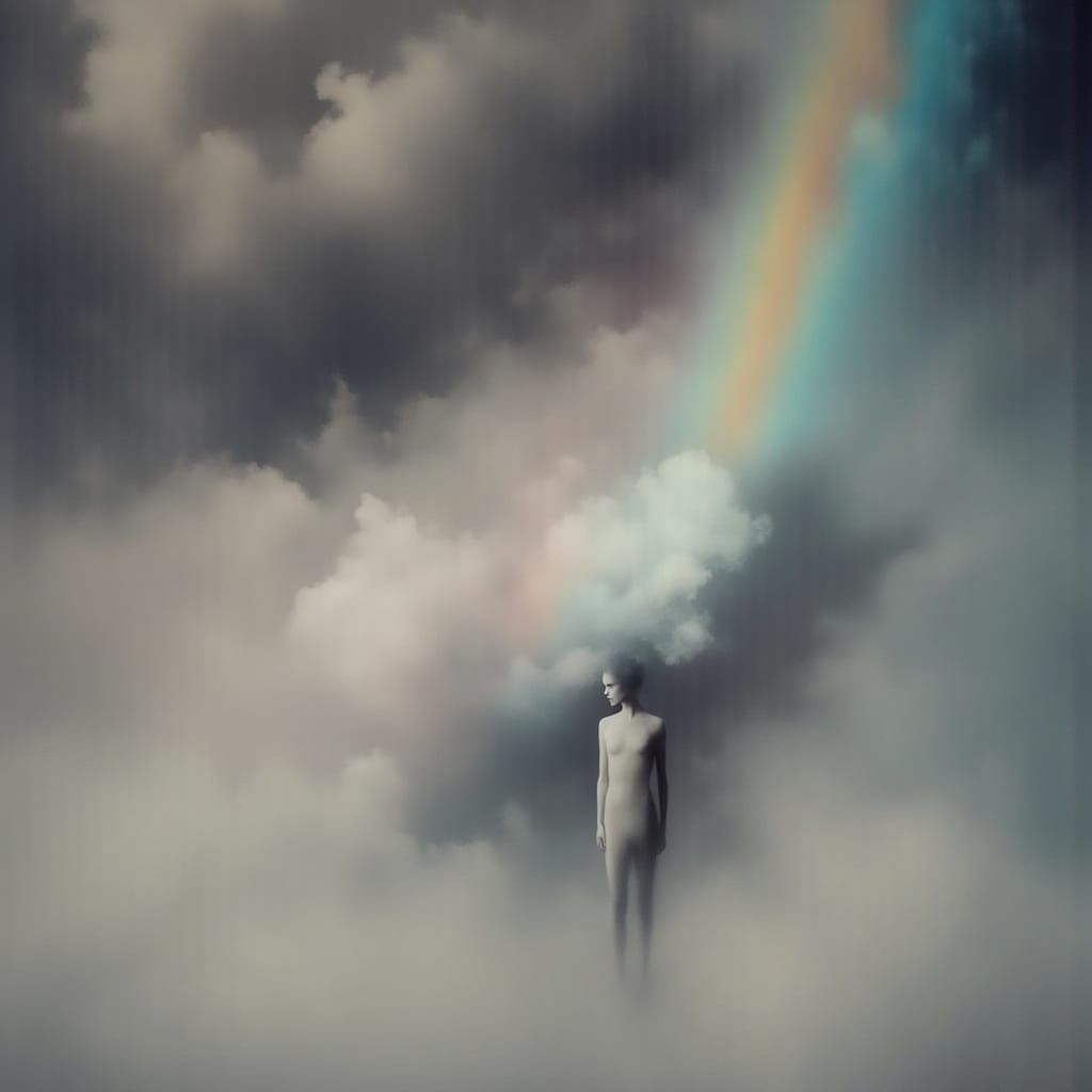 Surrealist Figure in Ethereal Cloudscape