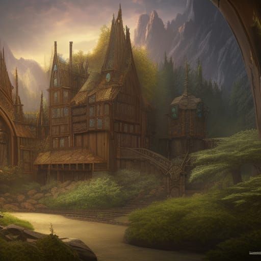 Fantastical Wooden Guild Hall Concept Art