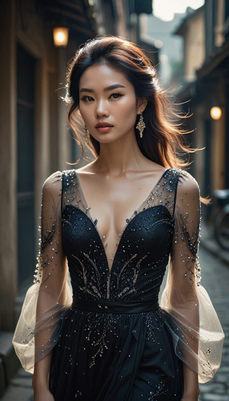 Stunning Vietnamese Beauty in Elegant Tulle Gown