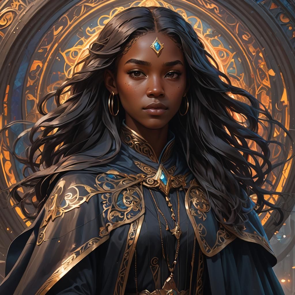 Black Teenage Girl in Mage Cloak Portrait