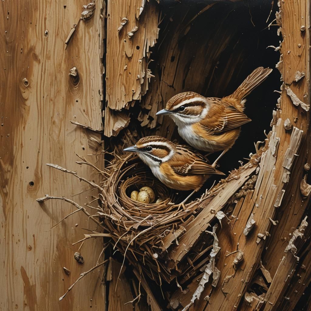 Carolina Wren Nesting: Hyper-Realistic Oil Painting