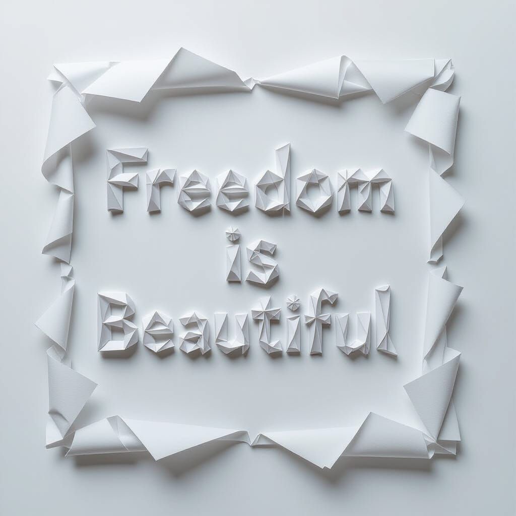 Origami Slogan "Freedom is Beautiful" Crafted from White Pap...