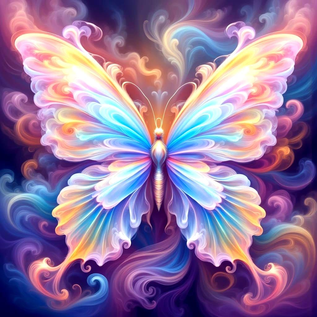 Holographic Butterfly with Rainbow Outline in 3D