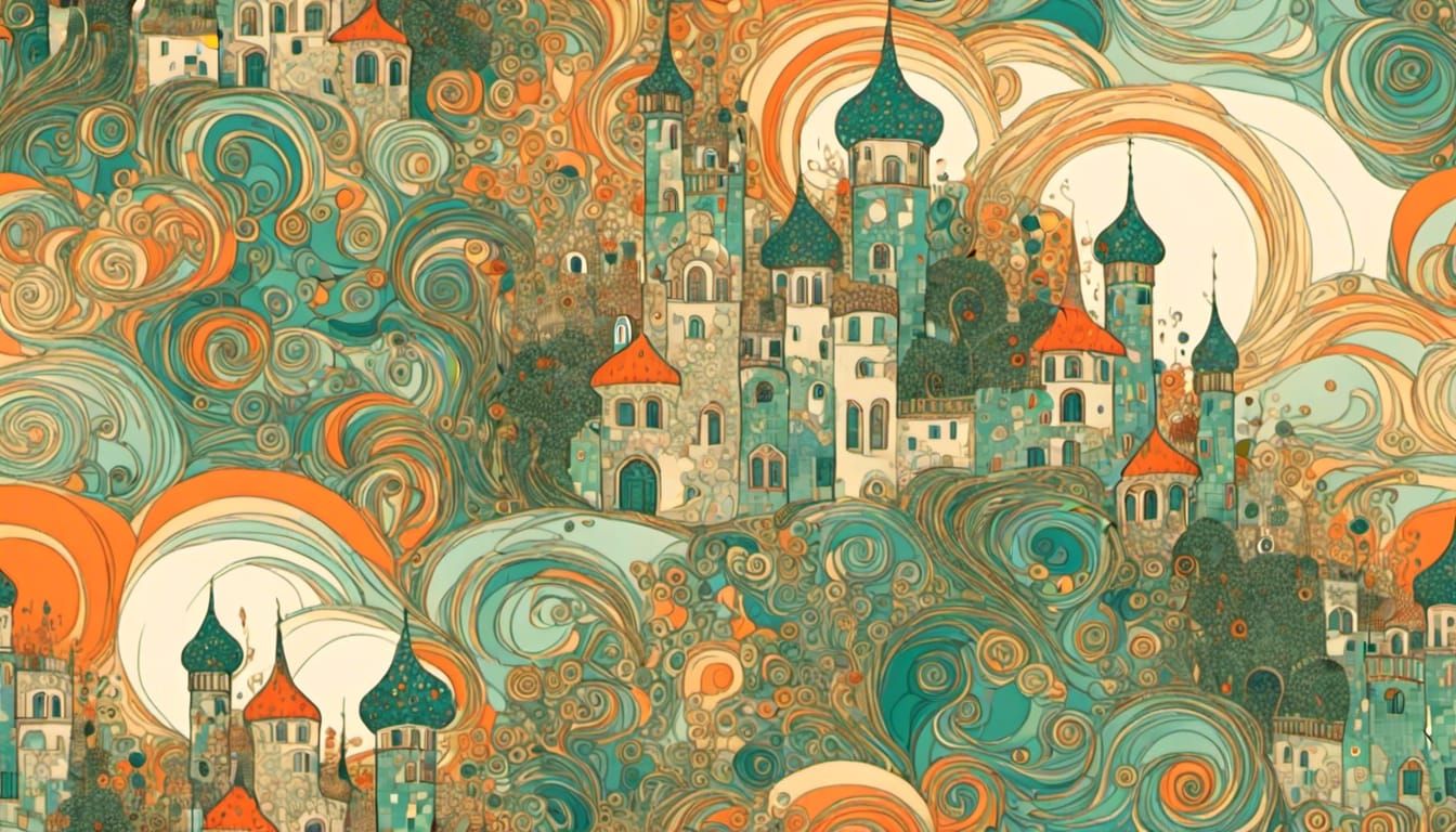 Psychedelic Fantasy Castle in Art Nouveau Style