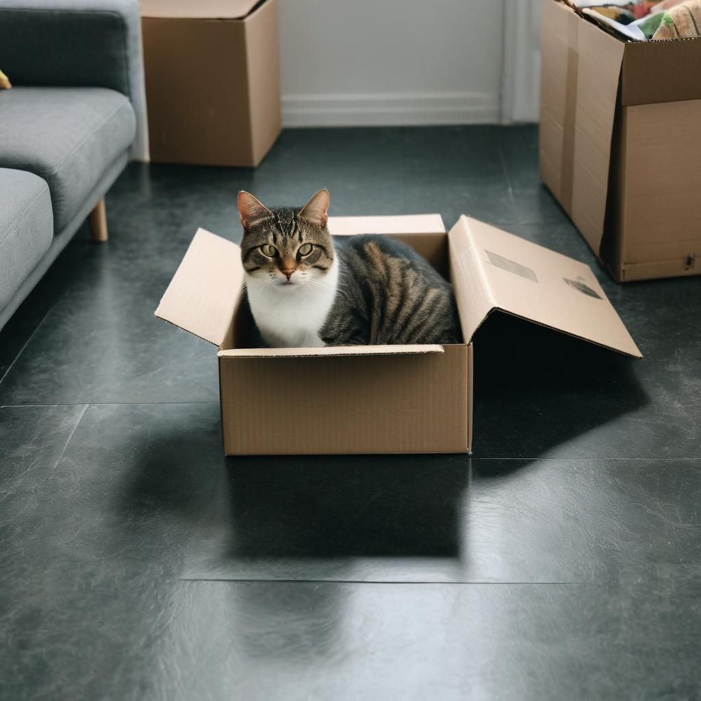 Cat Sitting Comfortably in a Cardboard Box