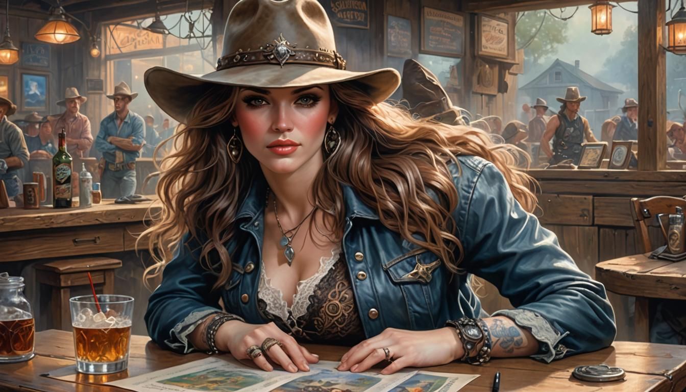 Cowgirl Lounging in Lace: Ethereal Fantasy Portrait