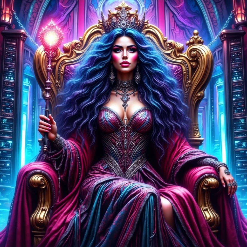 Cyberpunk Queen of Hearts Empress in Neon Metropolis