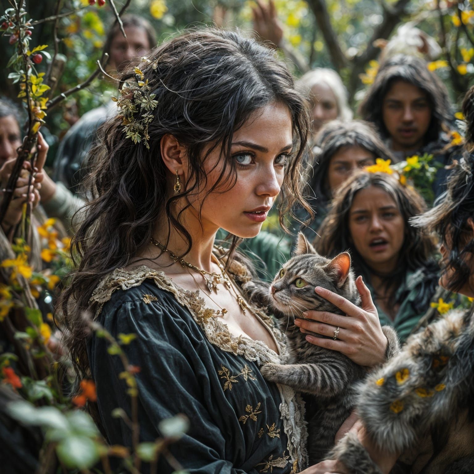 Witchcraft Accusation: Startled Woman and Angry Mob in 1688