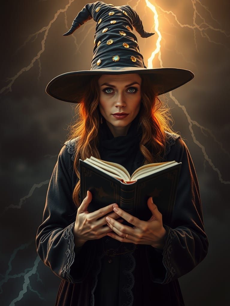 Mysterious Witch Protects Ancient Tome from Lightning Bolt