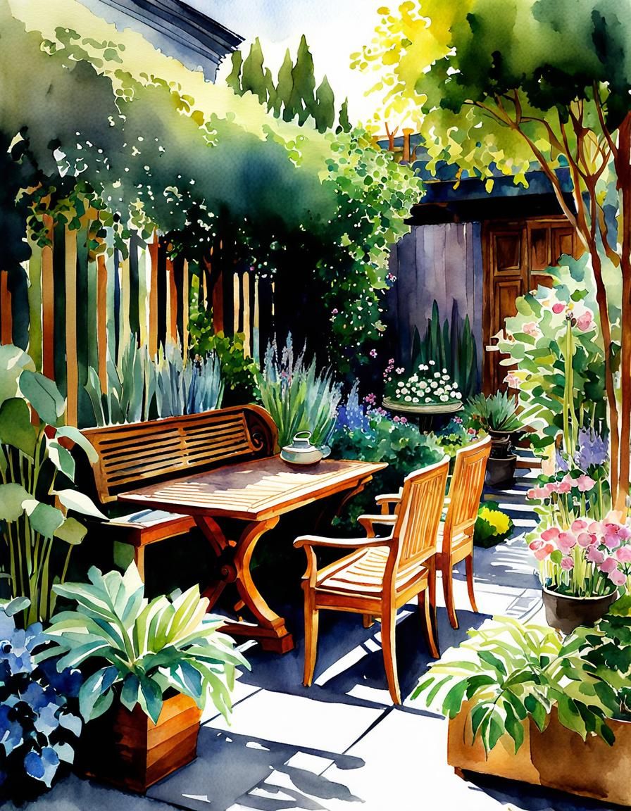Boho Chic Urban Garden Watercolor Sketch