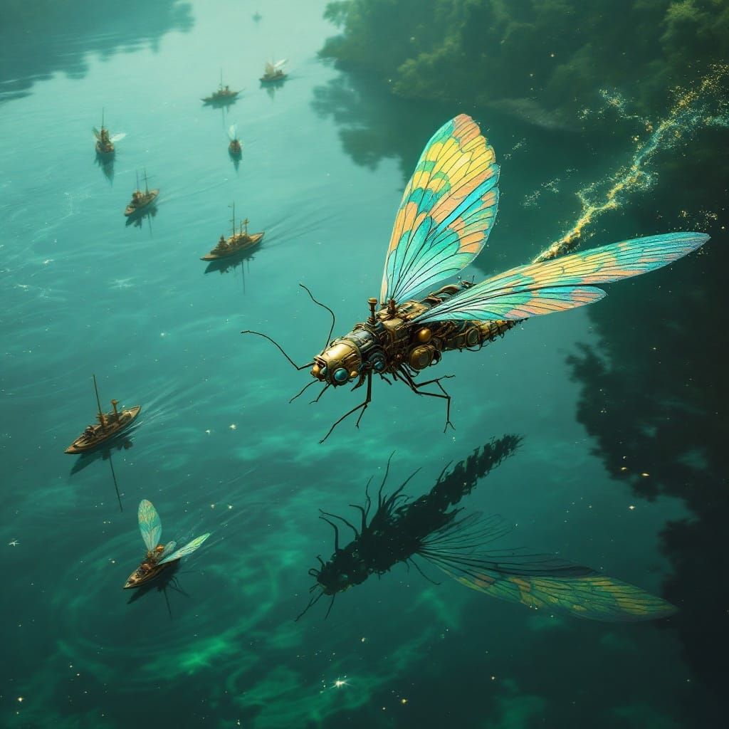 Majestic Steam-Powered Flotilla in Steampunk Landscape