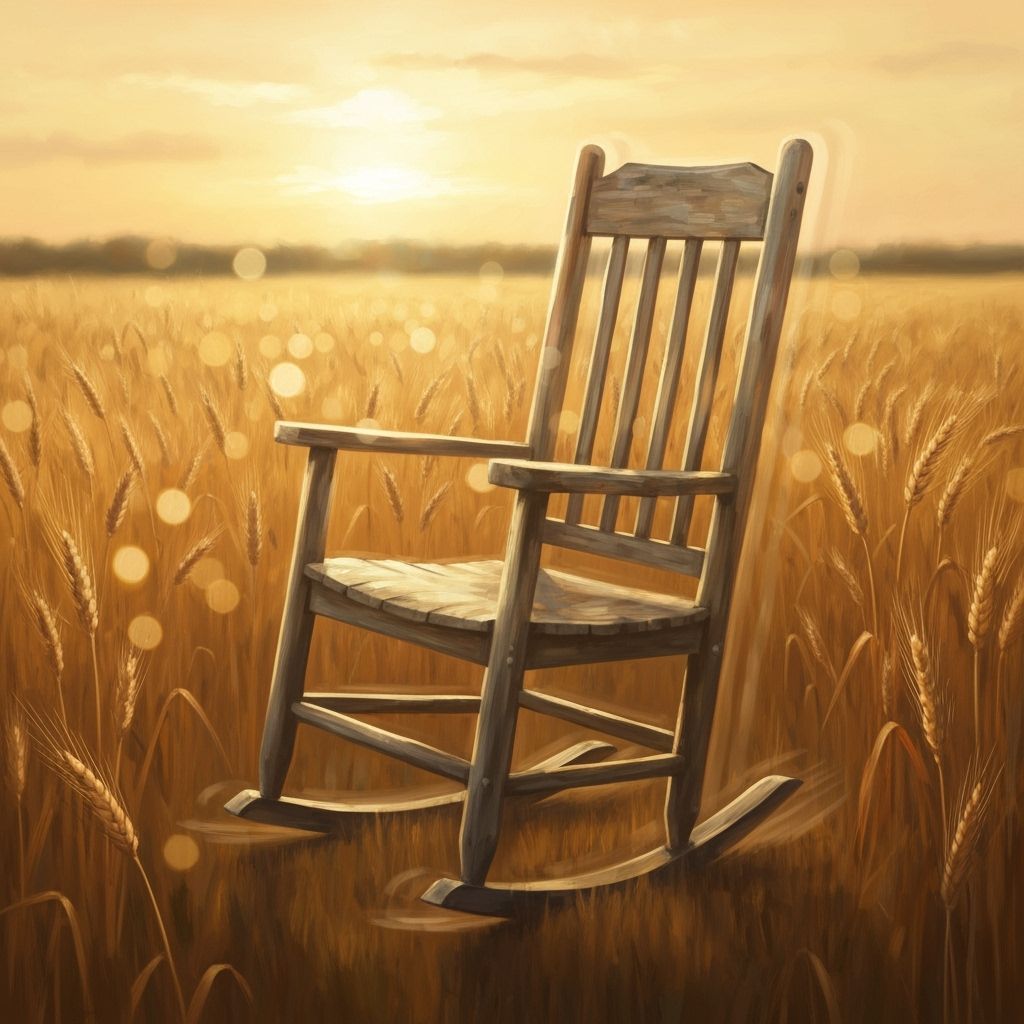 Impressionist Rocking Chair in Wheat Field at Sunset