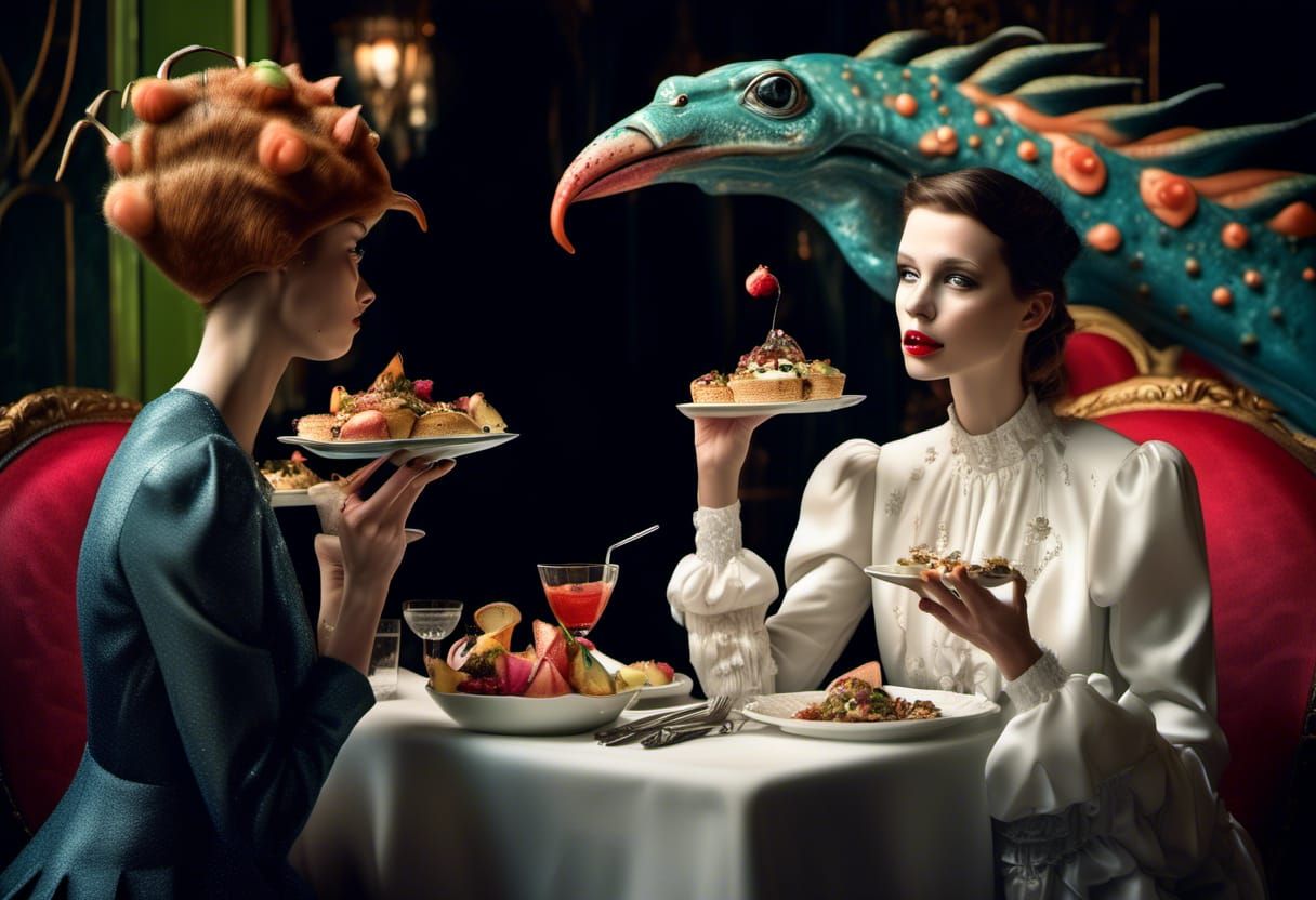 Bizarre Alien Feast in Surreal Restaurant Setting
