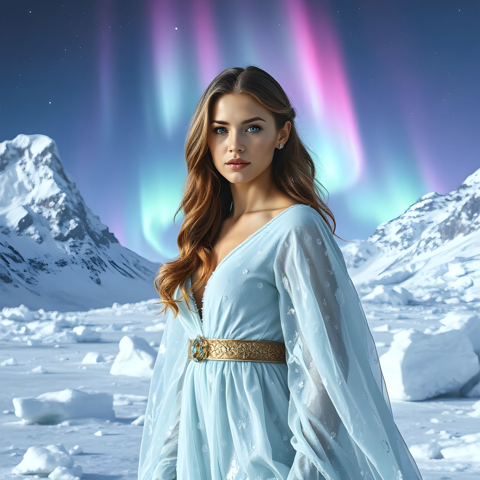 Frozen Queen in Winter Landscape: Hyperrealistic Rendering