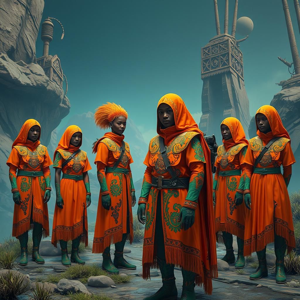 Fantasy People in Orange and Green, Digital Matte Painting