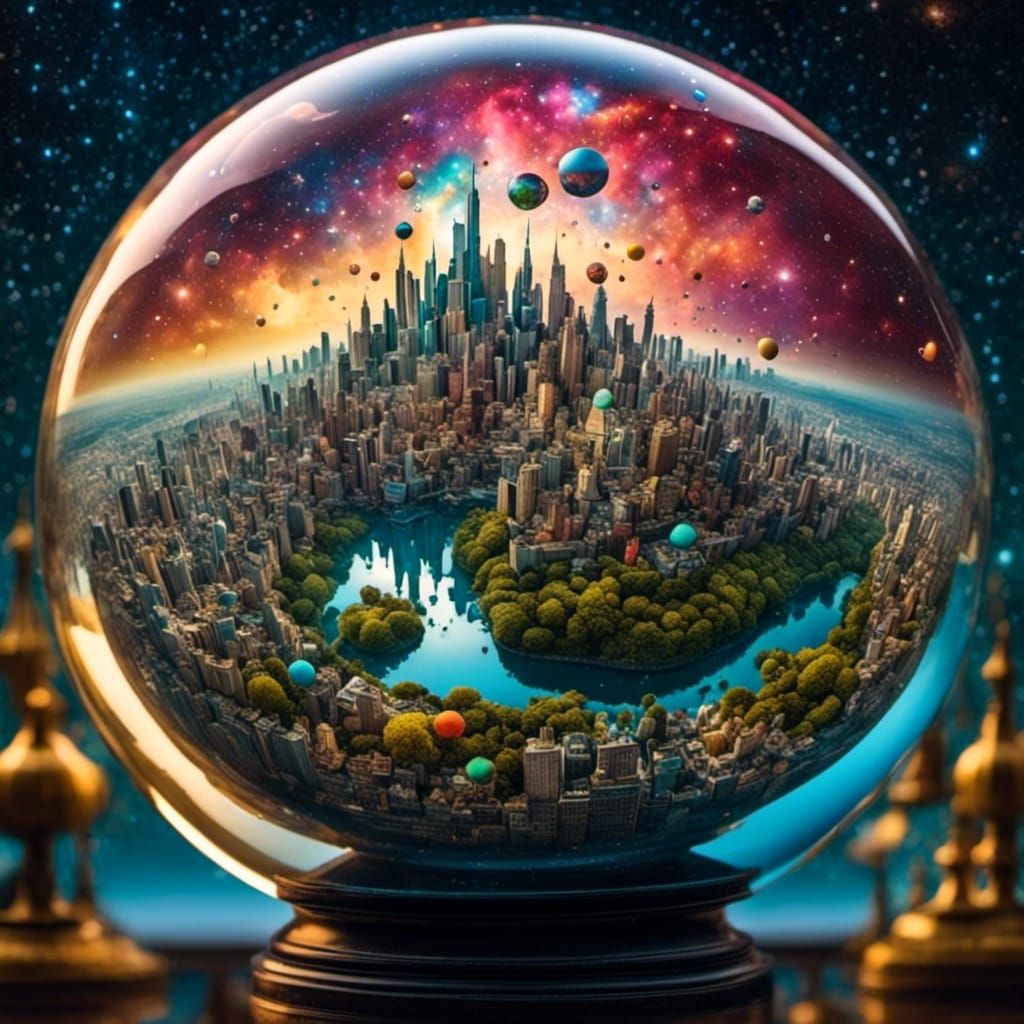 Colorful Surreal City Inside Glass Ball