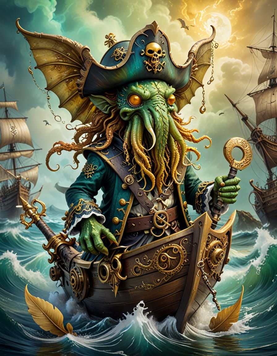 Cthulhu Animal Pirate in Surrealist Painting