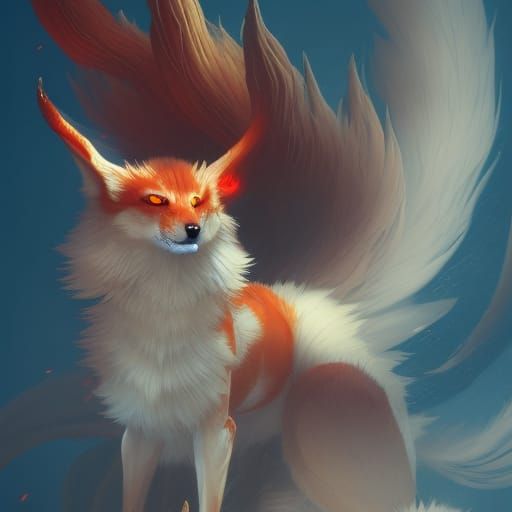 Majestic Nine-Tailed Kitsune in Dark Fantasy Style