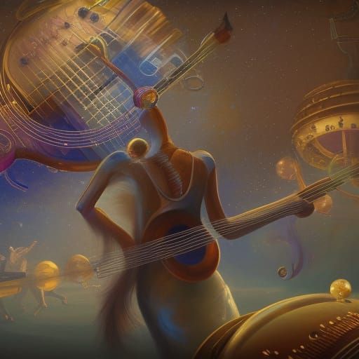 Robots with Humanoid Instruments, Detailed Digital Art