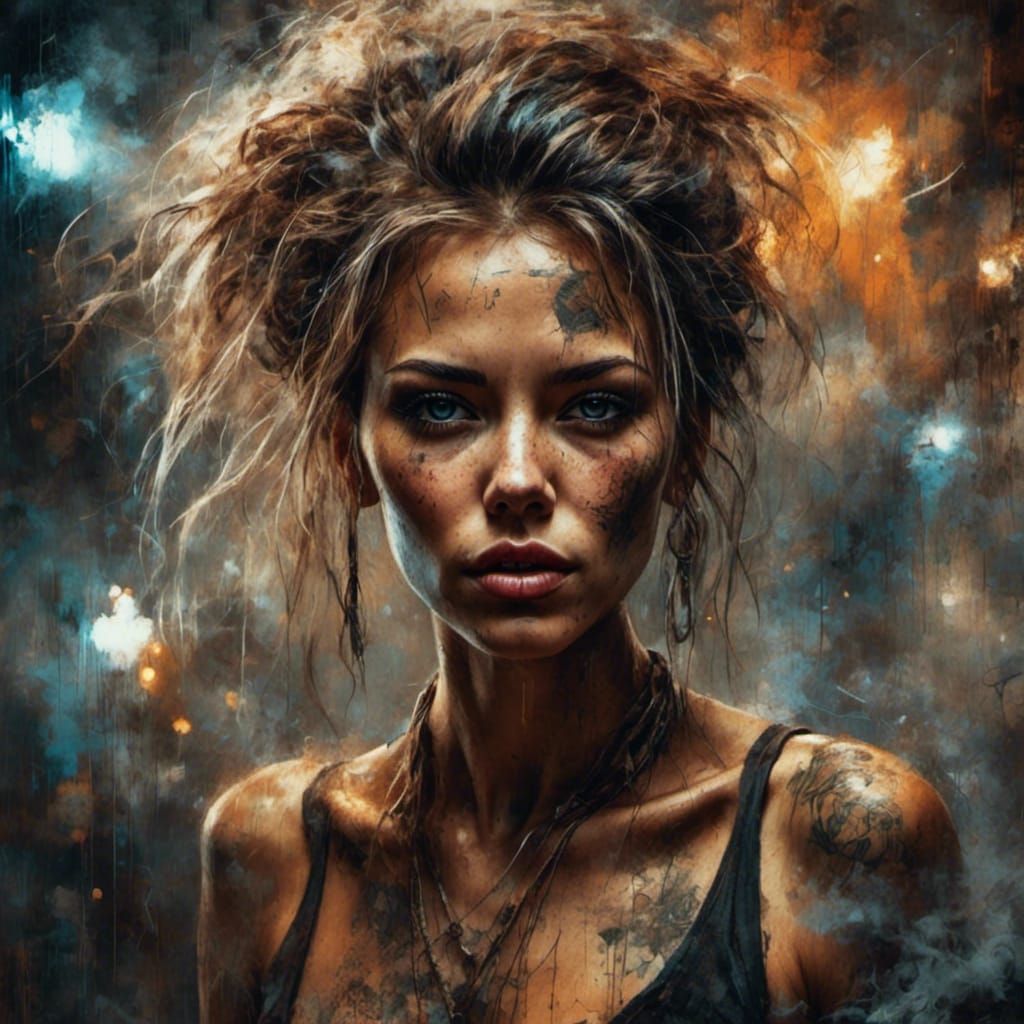 Woman Dancing in Club with Grunge Poster Style