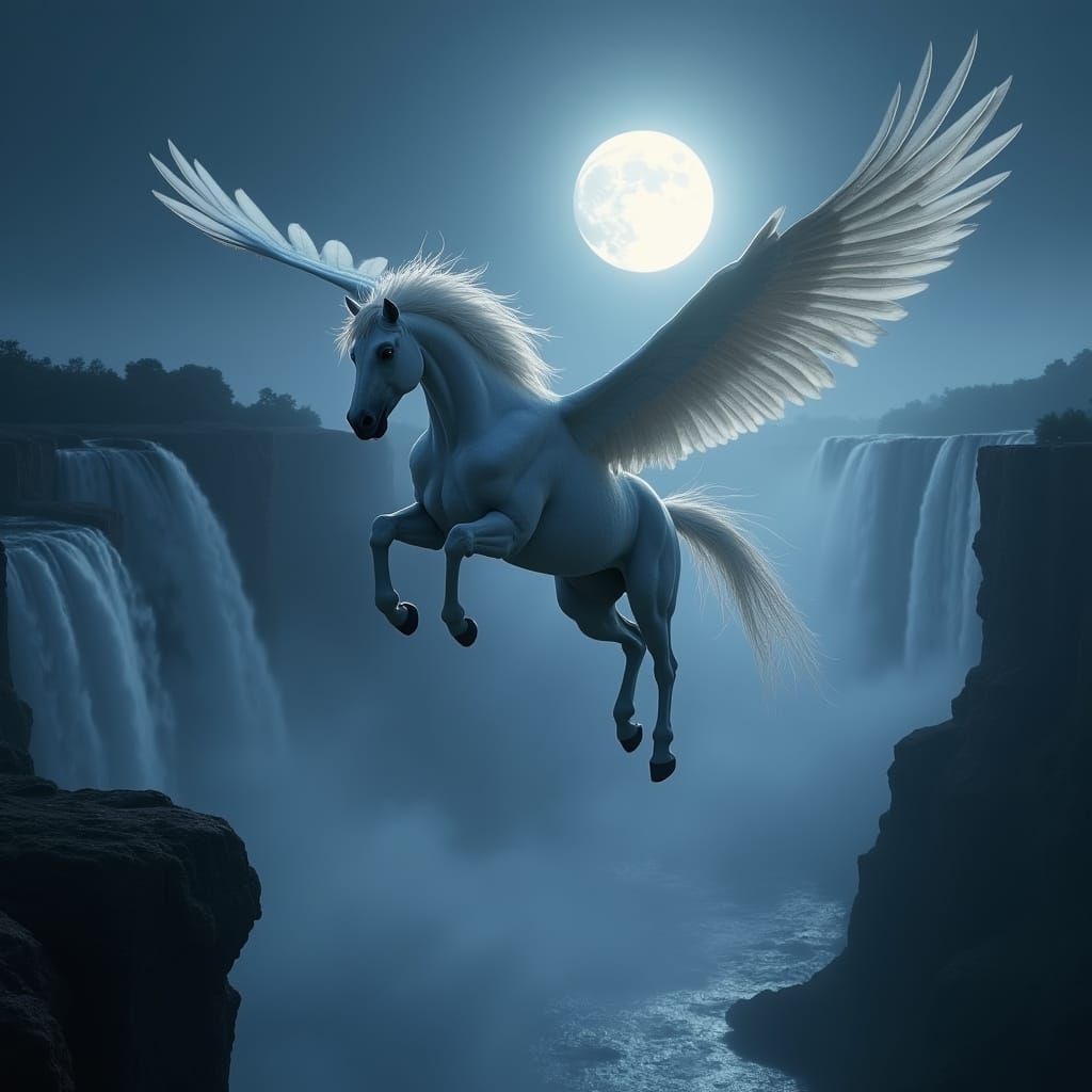 Majestic Pegasus Soars Over Victoria Falls at Night