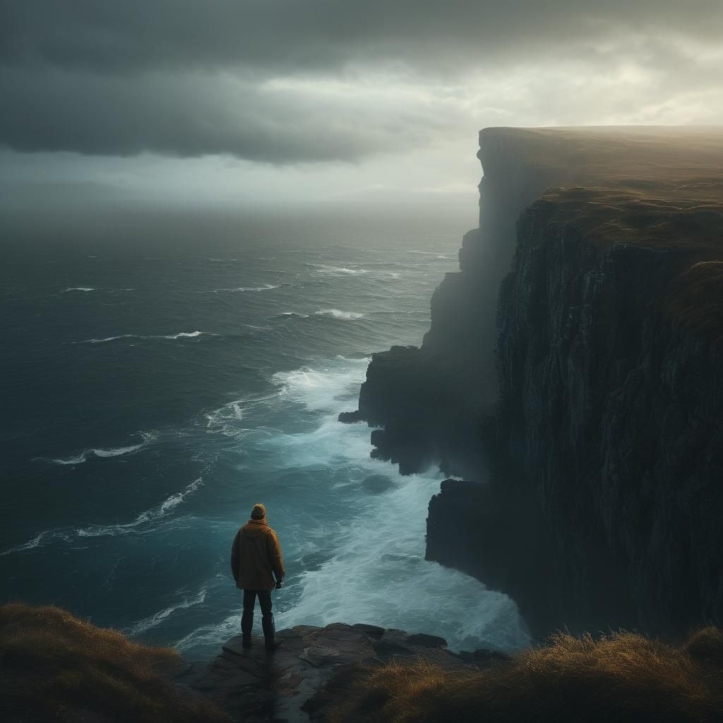 Jellybeard Man on Cliffside at Golden Hour