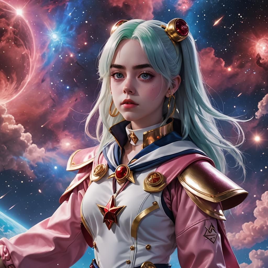 Billie Eilish as Sailor Scout in Anime Style
