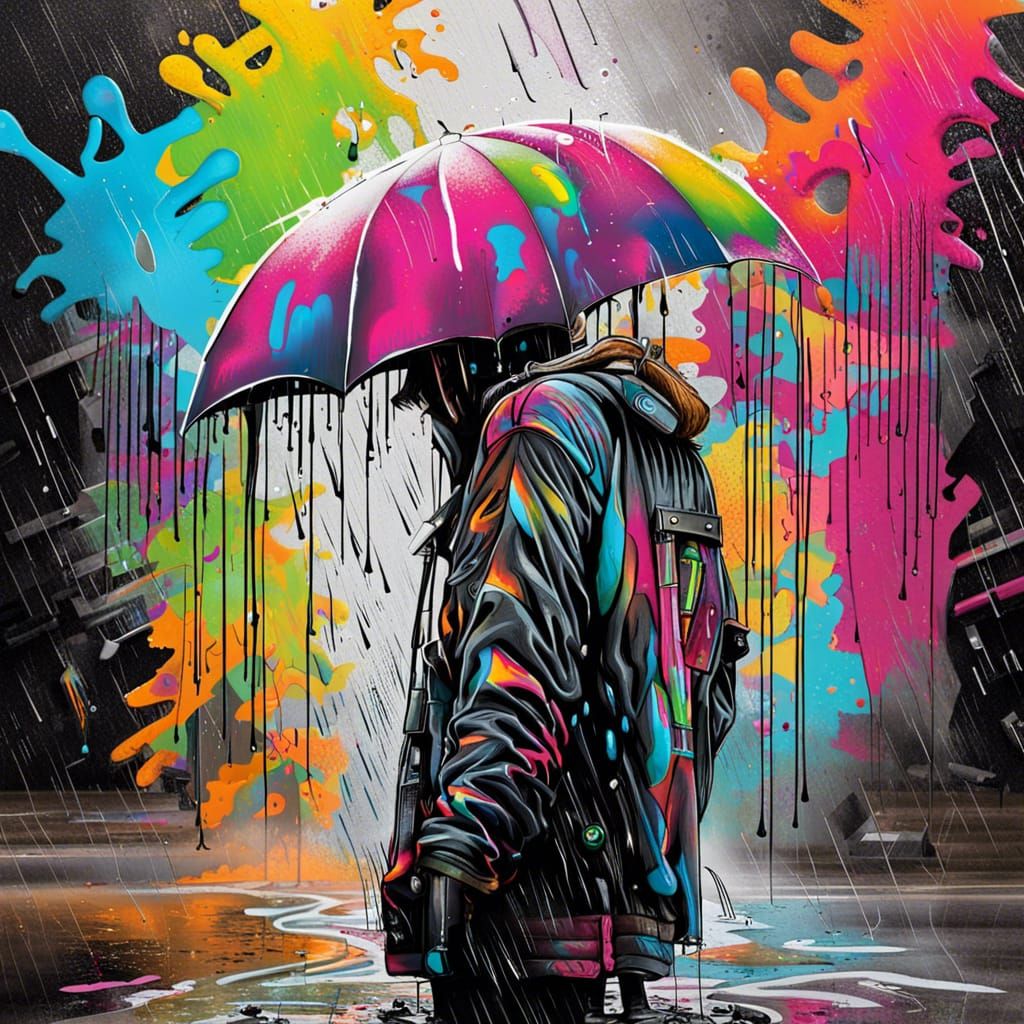 Colorful Graffiti Rain Man in Street Art Style