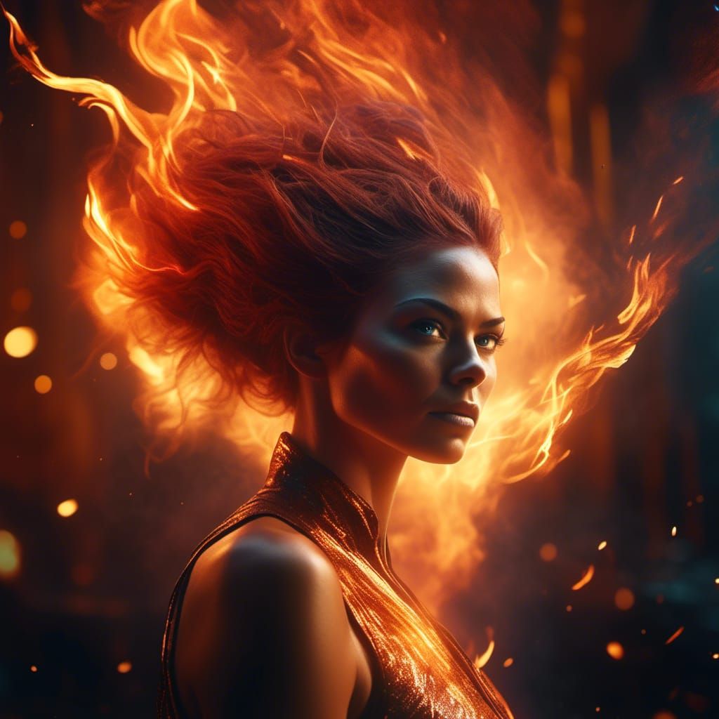 Fiery Woman: Holographic Astral Cosmic Illustration