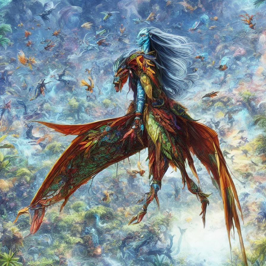 Na'vi Avatar on Ikran Soaring Through Pandora