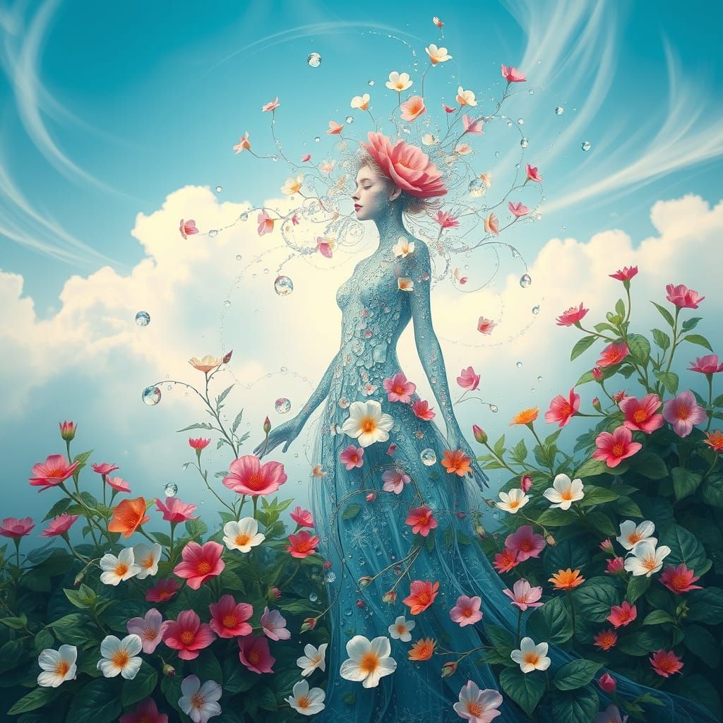 Dreamlike Water Nymph in Art Nouveau Style