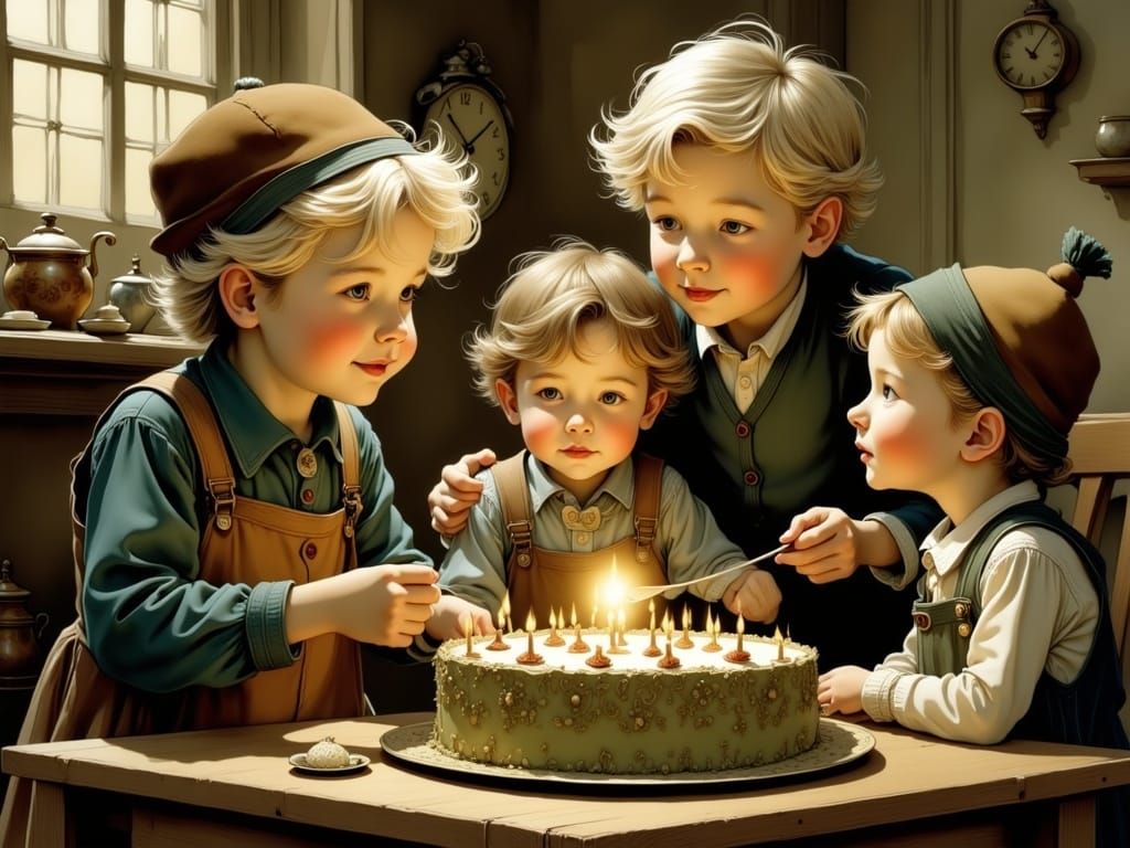 Grandchildren's Birthday Song, Intricate Fantasy Illustratio...