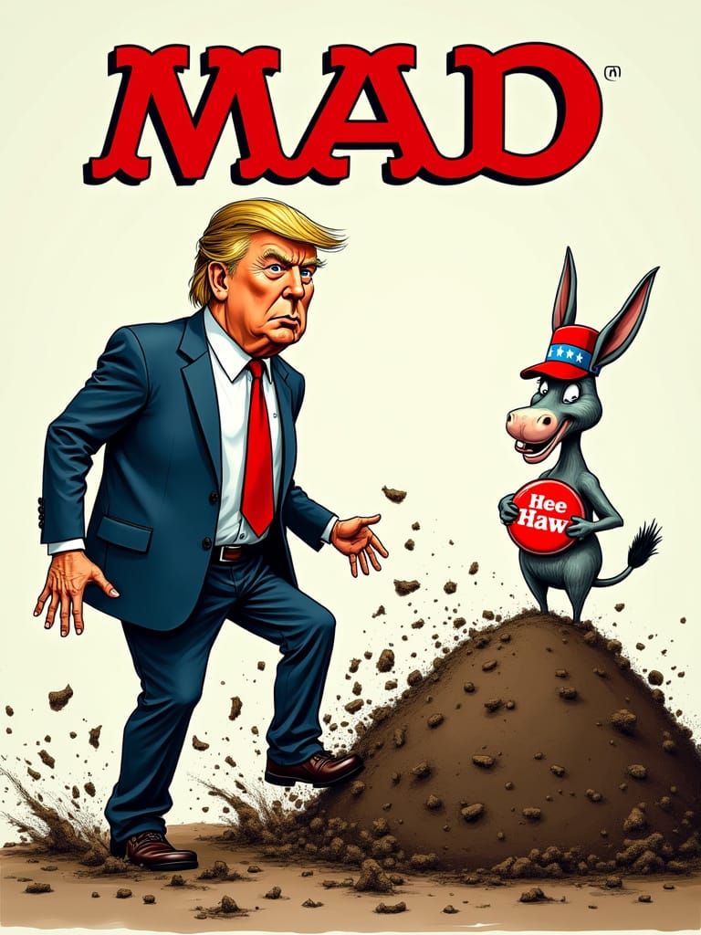 Mad Magazine-Style Donald Trump in Donkey Manure