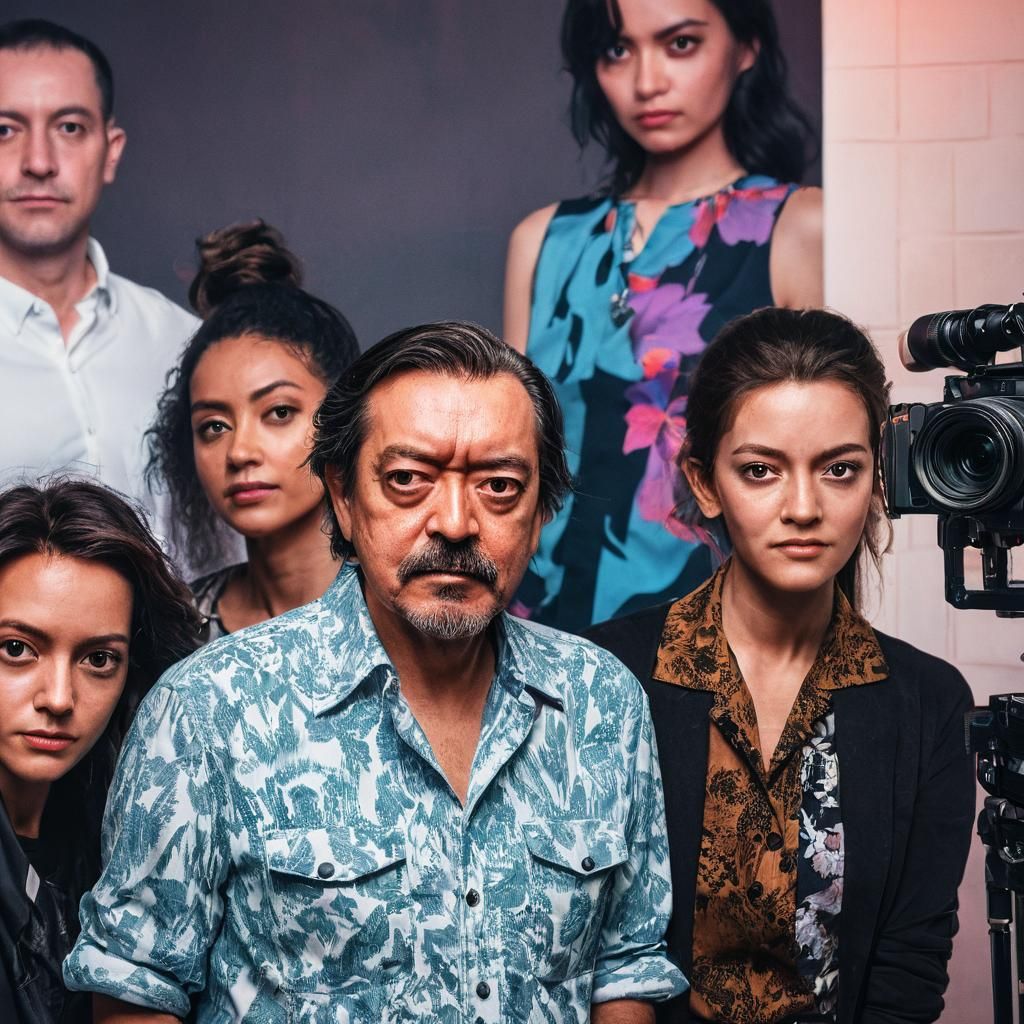 Photographer Portrait with Models in Studio, Hyperdetailed A...