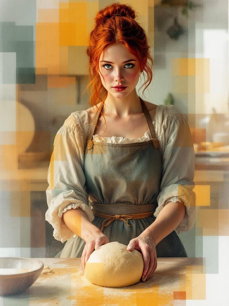 1500s Redhead Baker in Kitchen, Abstract Expressionism