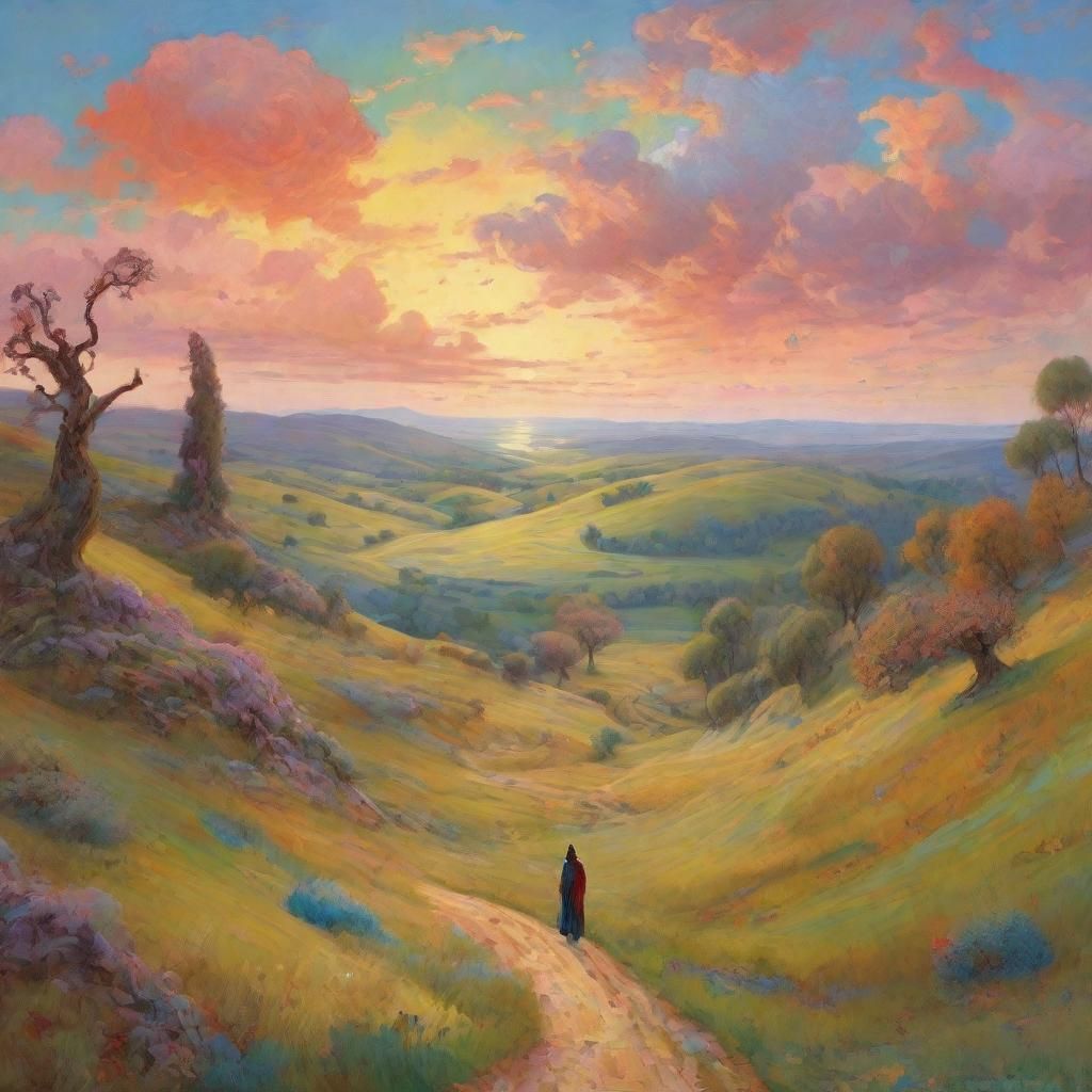 Whimsical Fantasy Land with Doodle Creatures in Pastel Color...