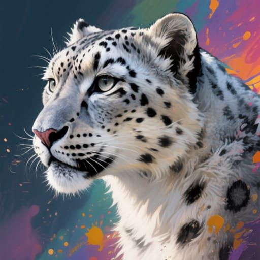 Majestic Snow Leopard in Hyperrealistic Splash Art