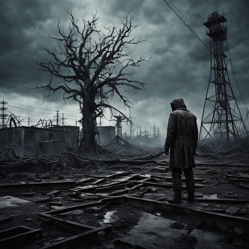 Gritty Post-Apocalyptic Landscape in Dark, Cinematic Style